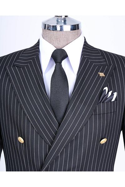 TerziAdemAltun Black Italian Style Double Breasted Jacket and Pants Set - T13342