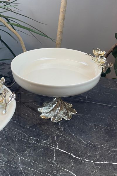MAY HOME Turquoise Metal Leg Porcelain Bowl & Salad Appetizer Presentation