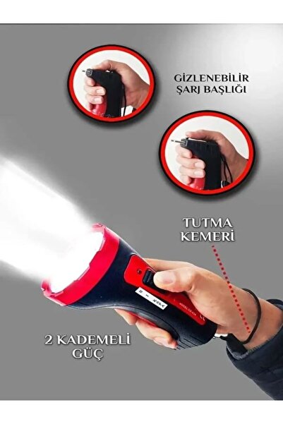 Aleeza Ultra Güçlü 1 km Menzil El Feneri Şarjlı 10w Prekejtör Kambur Fener Işıldak Lamba Bekçi Polis Afad
