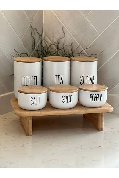 Sade Hediye Set of 3 Bamboo Lids Tea/Coffee/Candy and Salt/Pepper/Spice