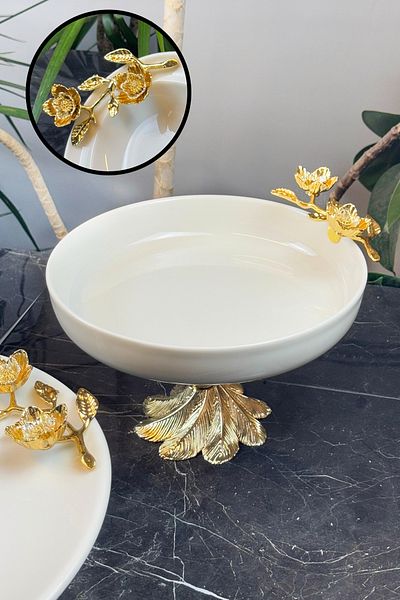 MAY HOME Turquoise Metal Leg Porcelain Bowl & Salad Appetizer Presentation