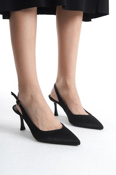MARSEDO Black Rayne Stiletto - Pantofi casual cu toc subțire cu vârf ascuțit și slingback