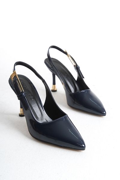 MARSEDO Faye Navy Blue - Women's Stiletto, Pointed Toe and Open Back Thin Heeled Casual Shoes