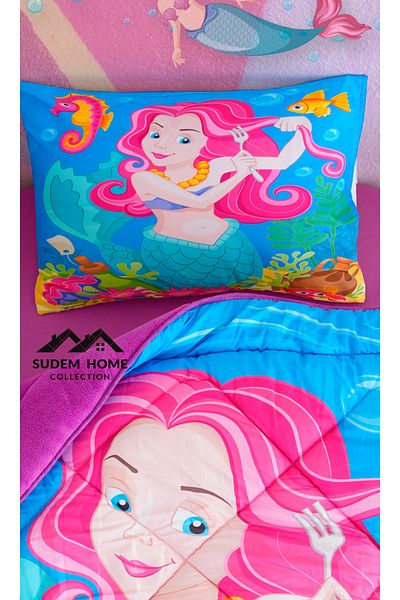 Sudem Home Collection 3D Mermaid Single Welsoft Quilt - Water Fairy Plush Pufidik Set