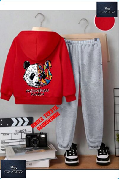 SS SİNSER طقم بدلة رياضية للأطفال بغطاء للرأس "PANDA FRESH BACKBACK" بدون طباعة
