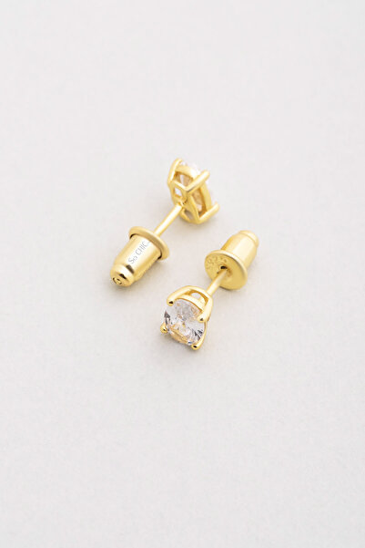 So CHIC... Oval Taşlı 18 Ayar Sarı Altın Kaplama 6 Mm Gümüş Tektaş Küpe