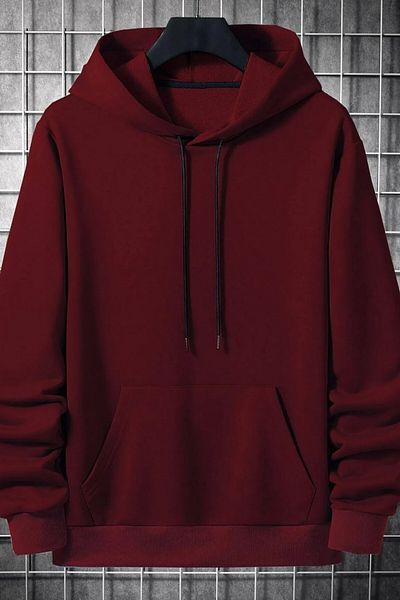 Black Sokak Burgundy Back Aloha Printed Oversize Hooded Men's Sweatshirt