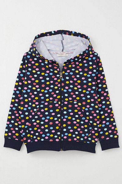 Breeze 1-4 Years Old Girl's Polka Dot Patterned Zippered Cardigan - Navy Blue