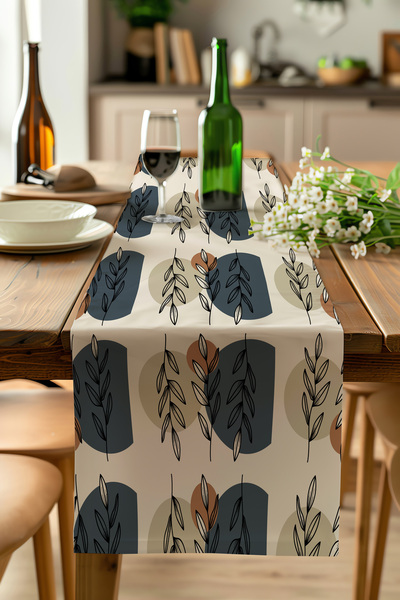 ALAMODECOR Πράσινο τραπεζομάντιλο με μποέμ μοτίβο φύλλων, έθνικ ράνερ με μποέ...