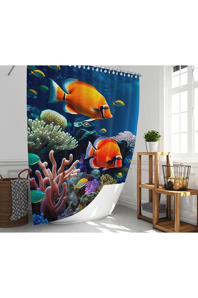 Zethome 1x180x200 Κουρτίνα ντους δώρου μονής πτέρυγας - Υποβρύχια