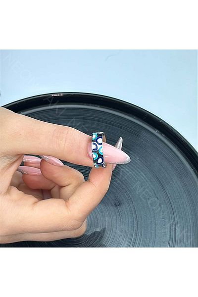 Neon Takı by Atalay Sensitivity Sticker and Xxx Evil Eye Figured, Stainless Steel Ring 59, Silver Color, Adjustable
