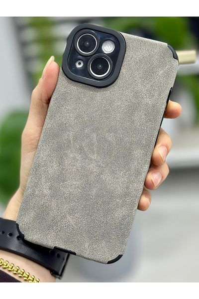 Go Aksesuar حافظة سيليكون مرنة ذات مظهر جمالي من جلد الغزال الكانتارا المتوافقة مع هاتف Iphone 14 Plus و15 Plus