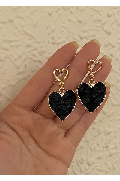 takıtarzım Black Velvet Leopard Print Women's Dangle Earrings