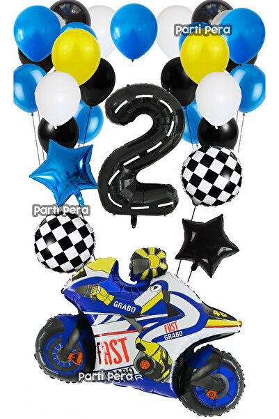 parti pera Grabo Gp Motorsiklet Folyo Balon Rakam Yıldız Folyo Balon Doğum Gü...