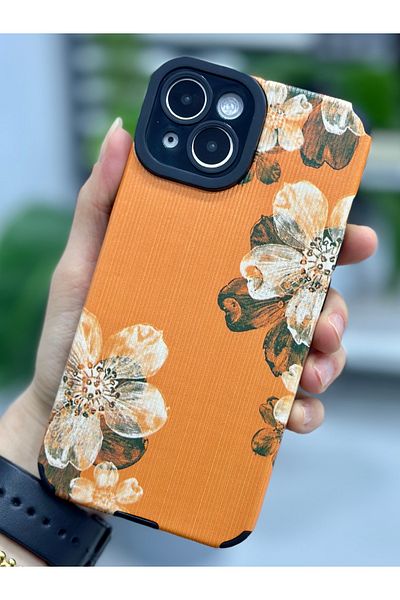 Go Aksesuar جراب سيليكون مرن بتصميم برتقالي مطلي متوافق مع هاتف Iphone 13 و14