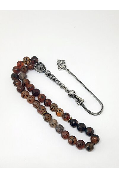 Kusakli Tuğra Figura Păianjen Agat Piatra Naturală Rozari Maro