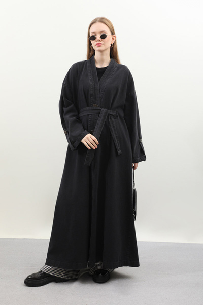 ZÜLAYS Denim Abaya Kap Siyah