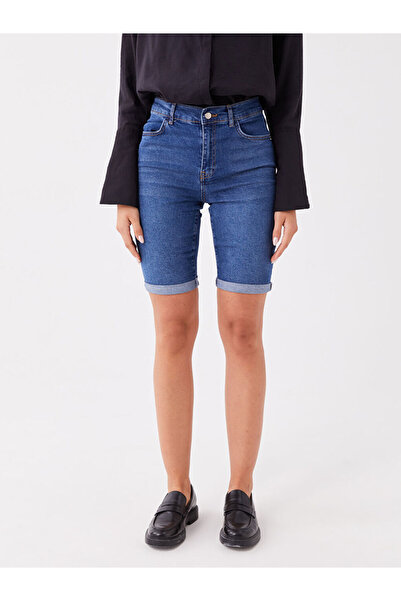 LC Waikiki Indigo Regular Waist Bermuda Fit Women's Jean Shorts