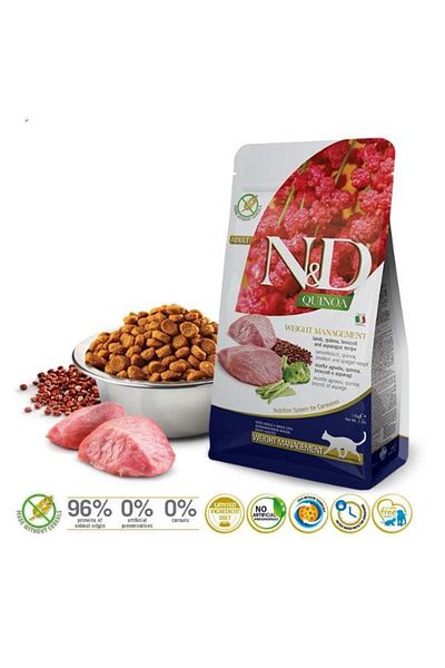 N&D 1.5KgQuinoa Grain Free Adult Cat Food with Lamb -WeightManagement