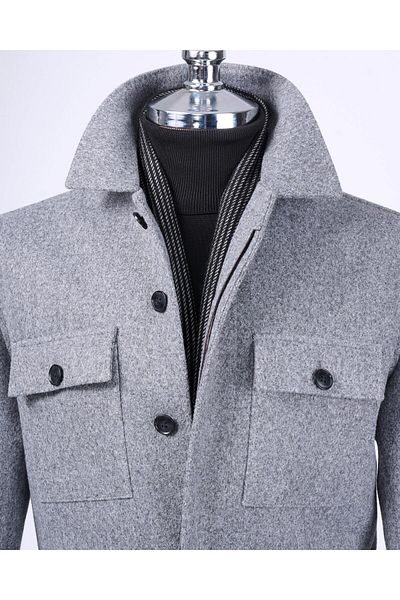TerziAdemAltun Italian Style Slim Fit Seasonal Cashew Men's Coat Gray T13521