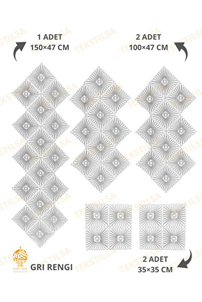 Tekstilsa طقم صالة عداء جديد فاخر - 5 قطع مفرش طاولة رمادي 2025