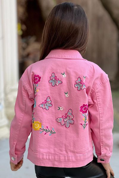 ELAFOR Jachetă de blugi pentru fetiță cu broderie de flori-sezon-sărbătoare