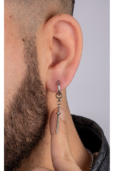 Piercing Market Steel & Silver Unisex Çelik Halka Sallantı Kılıç Model Küpe Paslanma Kararma Yapmaz