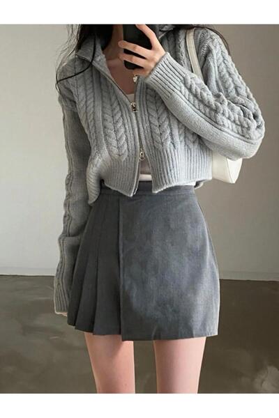 nathia outdoors Hair Braid Patterned Zipper Detailed Knitwear Women's Cardigan