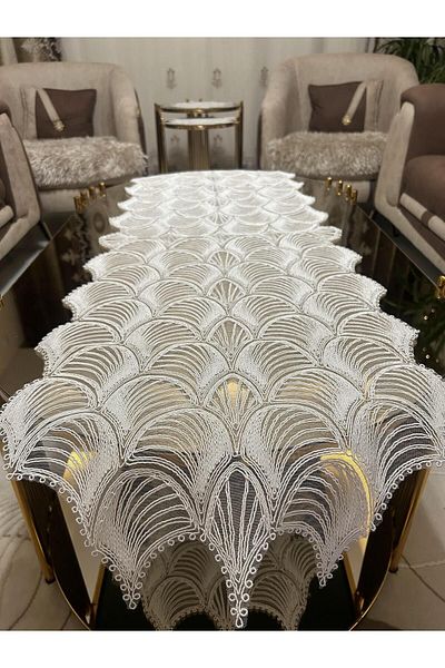 Tekstilsa Set de fețe de masă pentru masă de cafea Luxury Runner New Hall - zestre cu dantelă franceză, 5 bucăți ALB