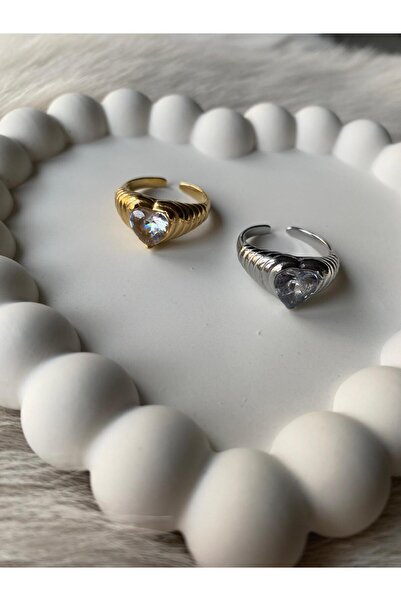 Tasarım Steel Adjustment Heart Stone Ring Silver