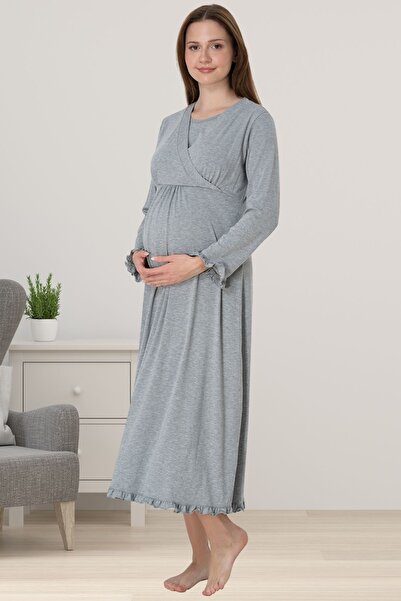 ByLohusa Effortt Gri Hamile Lohusa Gecelik