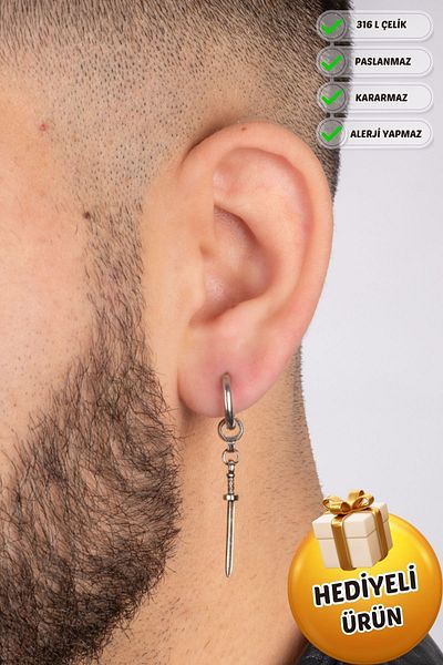 Piercing Market Steel & Silver Unisex Steel Ring Dangle Sword Model Earrings Does Not Darken Rust