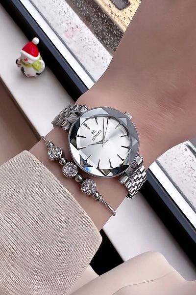 Homies Waterproof Silver Color Women's Wristwatch - Cutout Glass, Steel Band and Bracelet Hmb3013C4