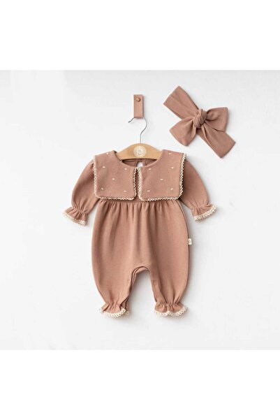 Little Baby Square Collar Heart Detailed Baby Collar 100% Cotton Baby Girl Romper & Bandana Set