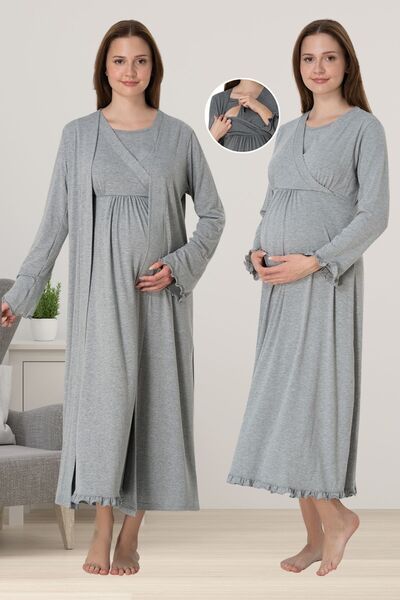 ByLohusa طقم ثوب نوم للحوامل باللون الرمادي من Effortt