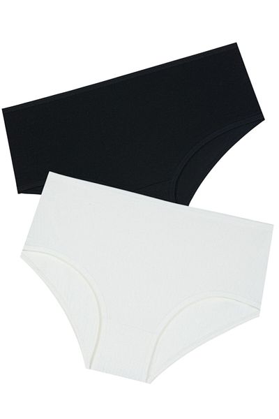 Gizli Butik Chiloți pentru femei cu talie înaltă - bumbac și lycra, pachet de 2 negru și alb