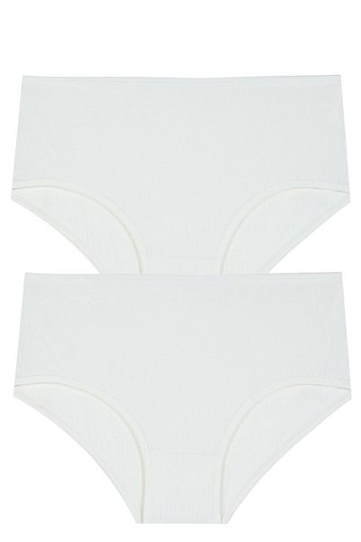 Gizli Butik High Waist White Cotton Lycra Women's Panties - Pack of 2
