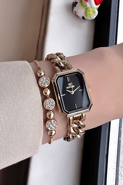 Homies Waterproof Original Women's Wristwatch - Gold Color, Chain Steel Band, Bracelet Hmb3016C2