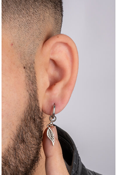 Piercing Market Steel & Silver Unisex Steel Ring Dangle Angel Wing Earrings Rust No Darkening