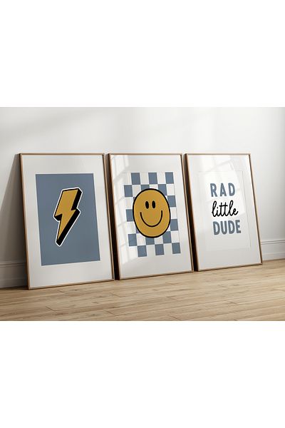 Home 3' Emoji Happy Little Smiley, Pictură pentru camere pentru adolescenți și copii, set de poster fără ramă 3 buc lucios