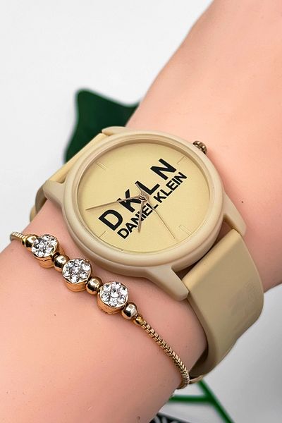Daniel Klein Dk.1.12645.6 Silicone Cord Women Wrist Watch 3 Atm Water Resistant Beige Zmdk1173
