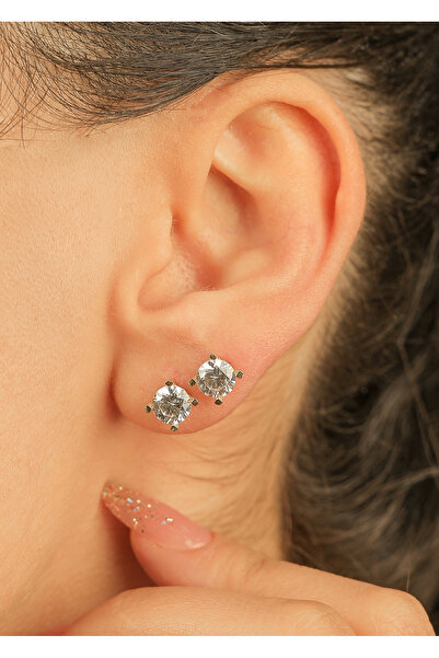 kuyumcu nurettin 1,40 gr (GRAM) Zirkon Taşlı Küpe 6 Mm 14 Ayar Altın