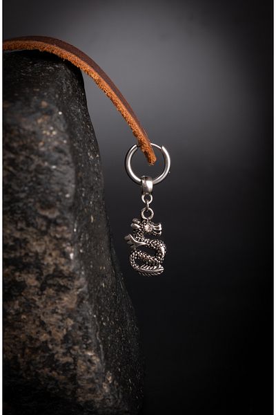 Piercing Market Steel & Silver حلقة فولاذية للجنسين من حجر الزركون المتدلي على شكل تنين لا تسبب الصدأ