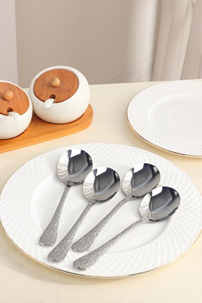 ORCHID مجموعة ملاعق حساء فنية من الفولاذ المقاوم للصدأ مكونة من 4 قطع