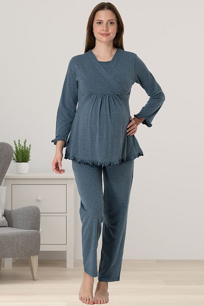 ByLohusa Maternity Pyjama Set with Effortt Anthracite Dressing Gown