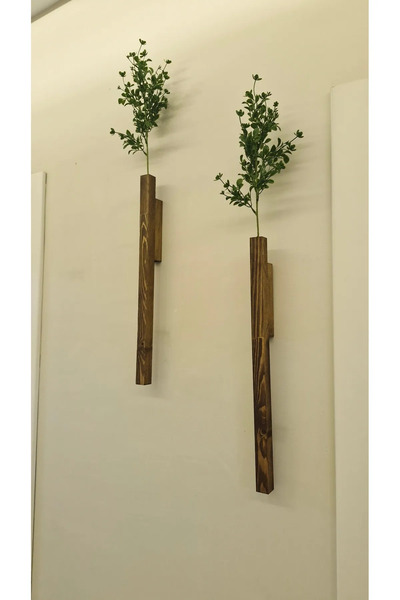 MSAĞWOODS 2'Li Dekoratif Ahşap Çiçeklik Duvar Dekoru Rustik Çiçeklik Yapay Çiçek Ev Antre Balkon Saksılık 50cm