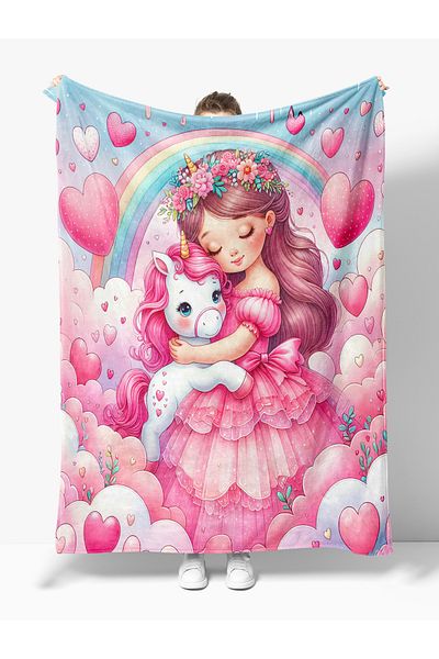 Erays Home Princess and Unicorn Pattern Printed Fleece Blanket Tv Blanket Single Blanket