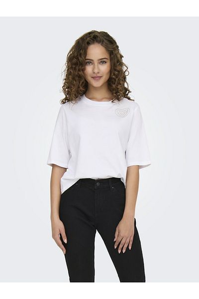 ONLY Tricou alb pentru femei Onlantonia Life S/s Tee Box Jrs 15343544-Brightwhi
