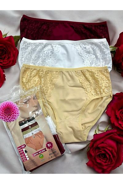 SATTENS Lace Plus Size 3 Pcs Bato Briefs Oversized Kilot Underwear