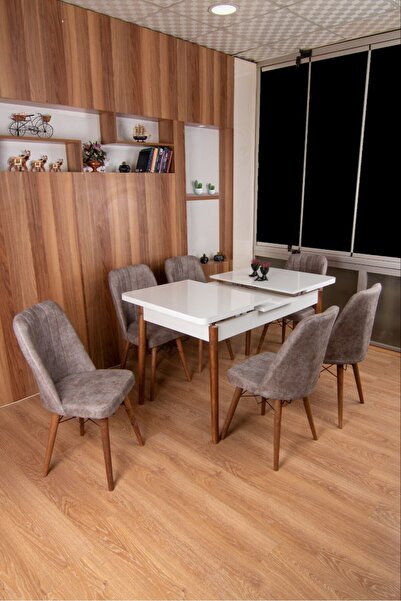 BERAZZİ 6 Kişilik Açılır Masa Sandalye Takımı Mutfak Masası Takımı Yemek Masa...